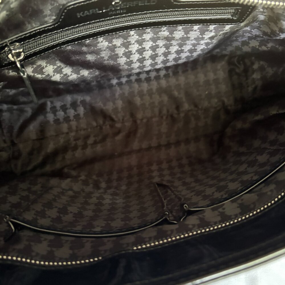 Karl Lagerfeld Paris Logo Tote Coin Purse Black Patent Leather Parisian Chic - Picture 4 of 16